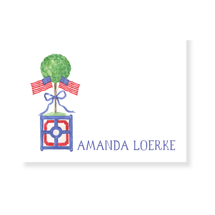 Patriotic Topiary Personalized Folded Note Cards