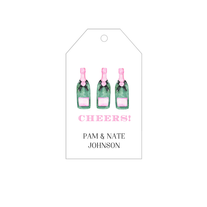 Champagne Bottles + Pink Stripes Personalized Gift Tags