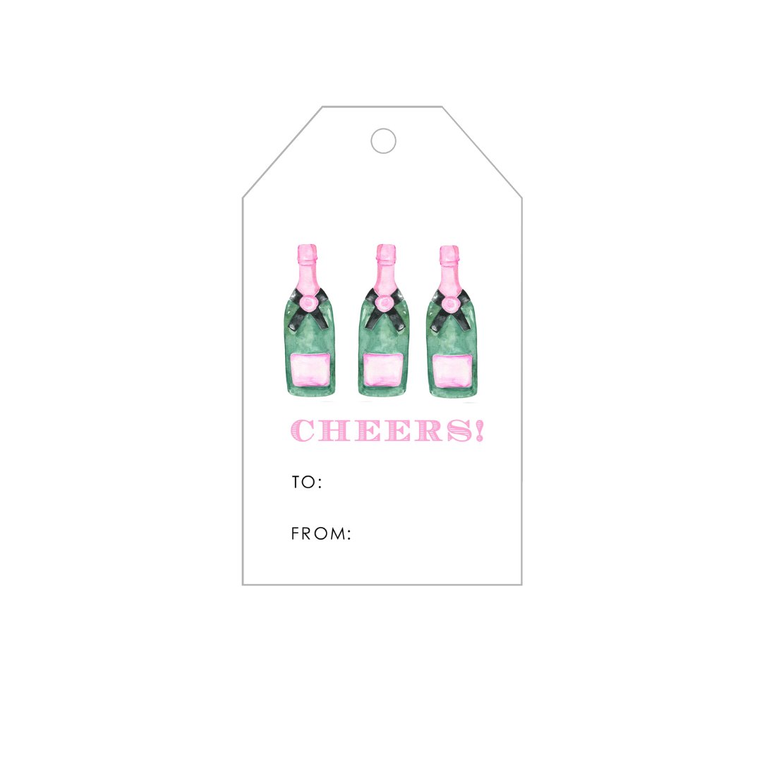 Champagne Bottles + Pink Stripes Personalized Gift Tags