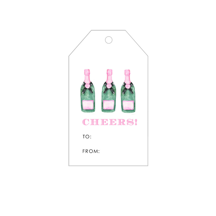Champagne Bottles + Pink Stripes Personalized Gift Tags