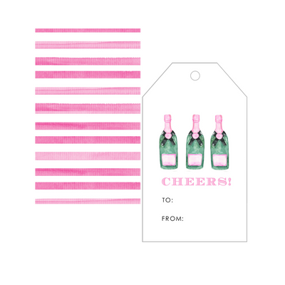 Champagne Bottles + Pink Stripes Personalized Gift Tags
