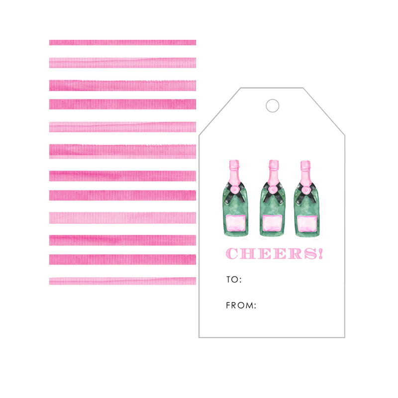 Champagne Bottles + Pink Stripes Personalized Gift Tags