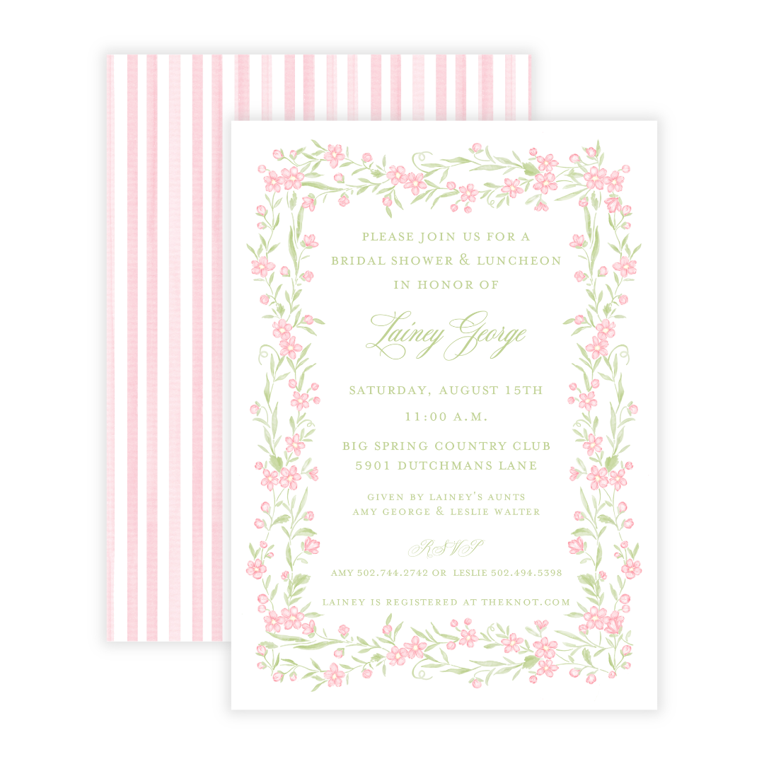 Pink and Green Floral Border Invitation