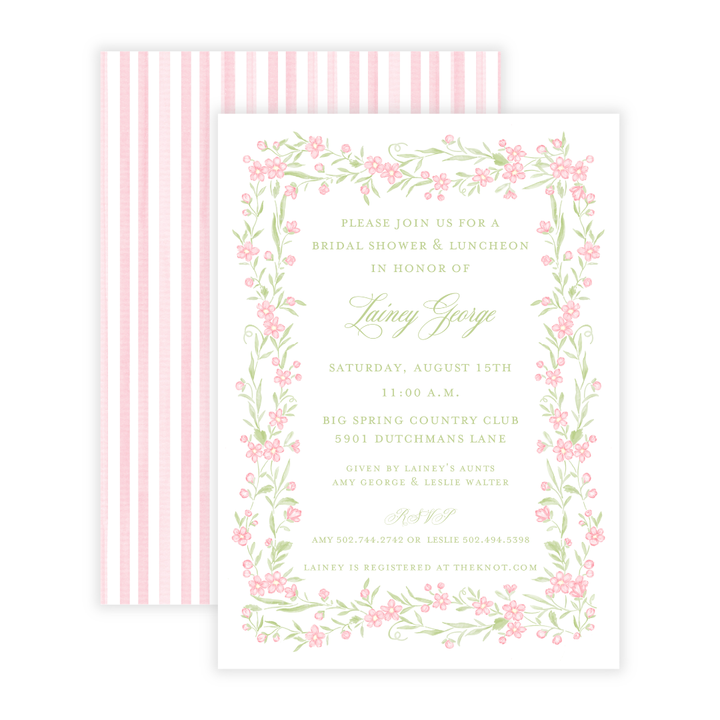 Pink and Green Floral Border Invitation