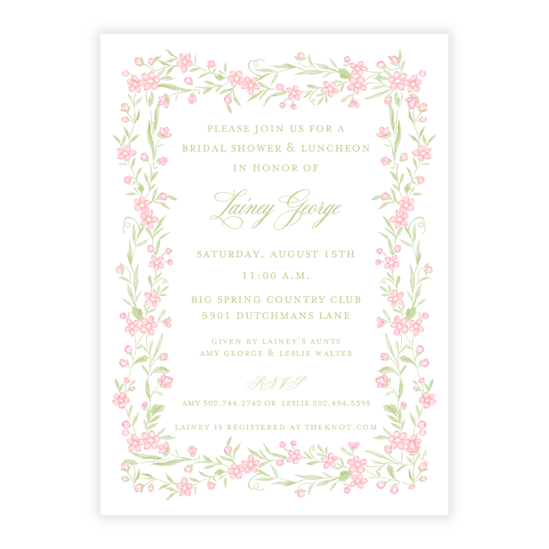 Pink and Green Floral Border Invitation