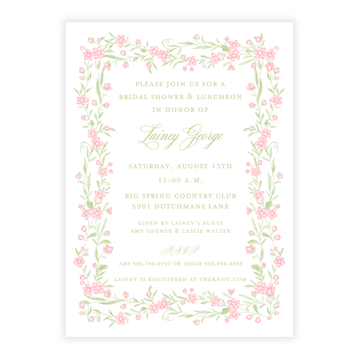 Pink and Green Floral Border Invitation