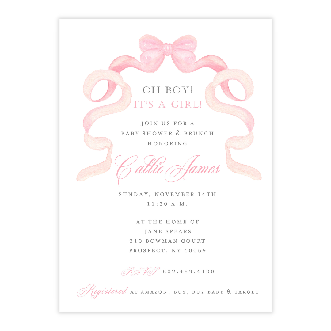 Pink Ribbon Baby Shower Invitation
