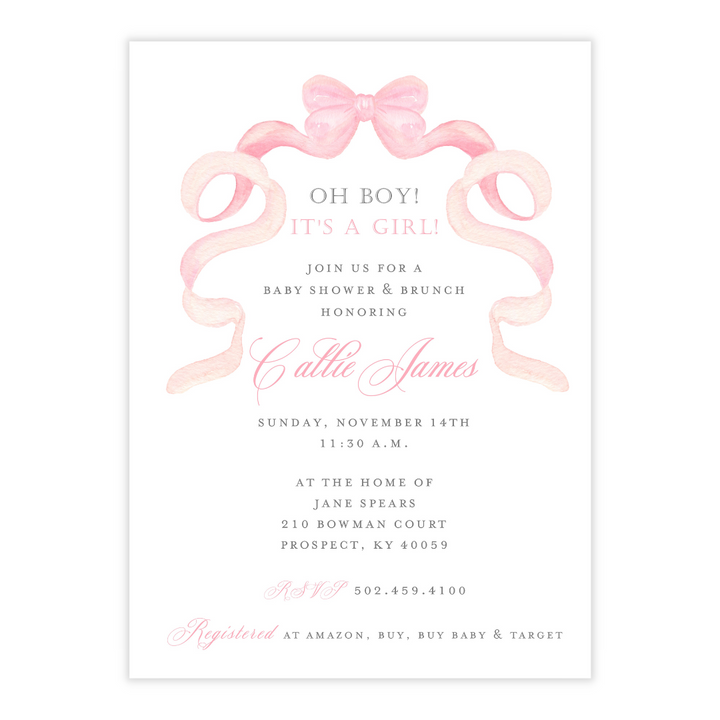 Pink Ribbon Baby Shower Invitation