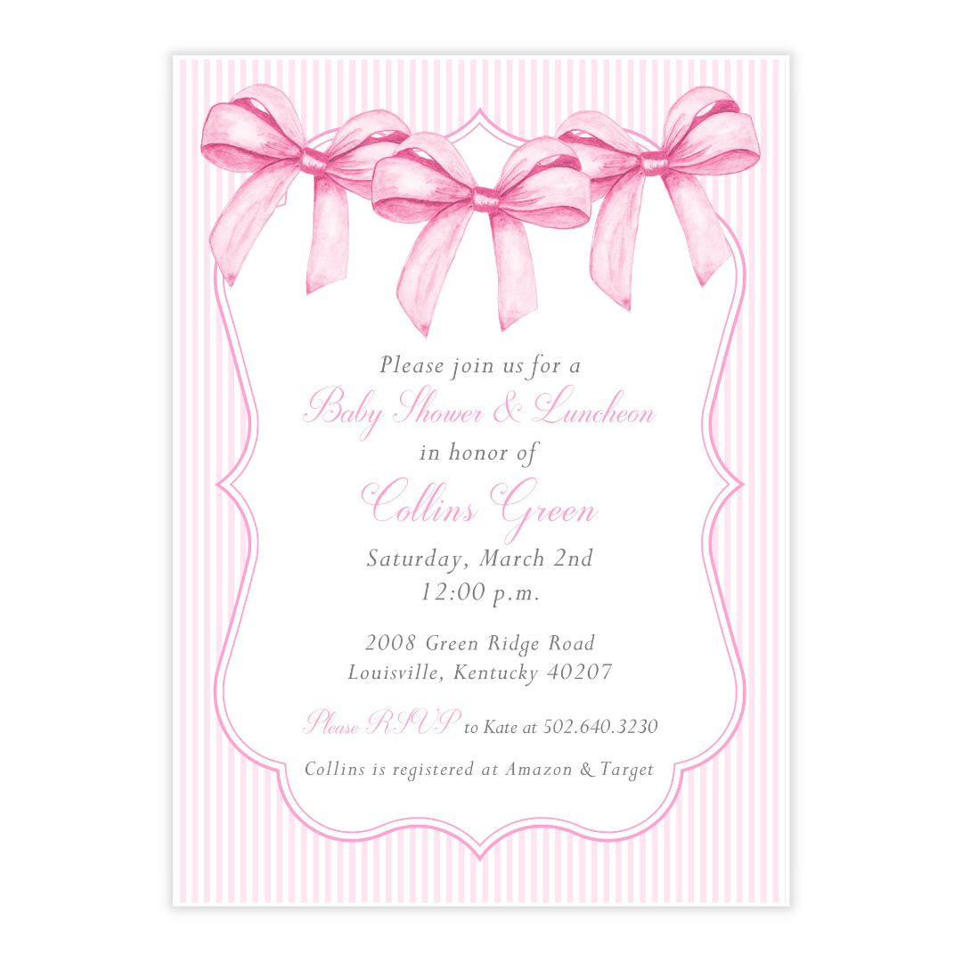 Pink Bows Baby Shower Invitation