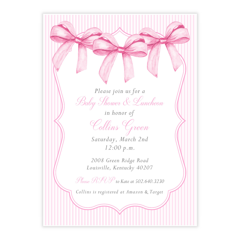 Pink Bows Baby Shower Invitation