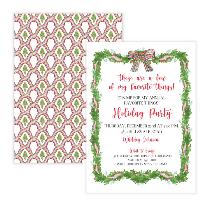 Plaid Bow + Greenery Border Party Invitation