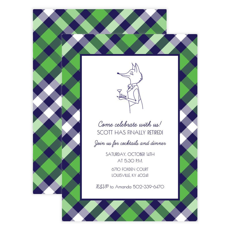 Cocktail Fox + Plaid Party Invitation