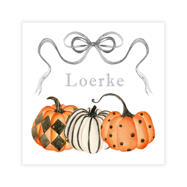 Festive Pumpkins, Bow + Monogram Coasters- Reversible!