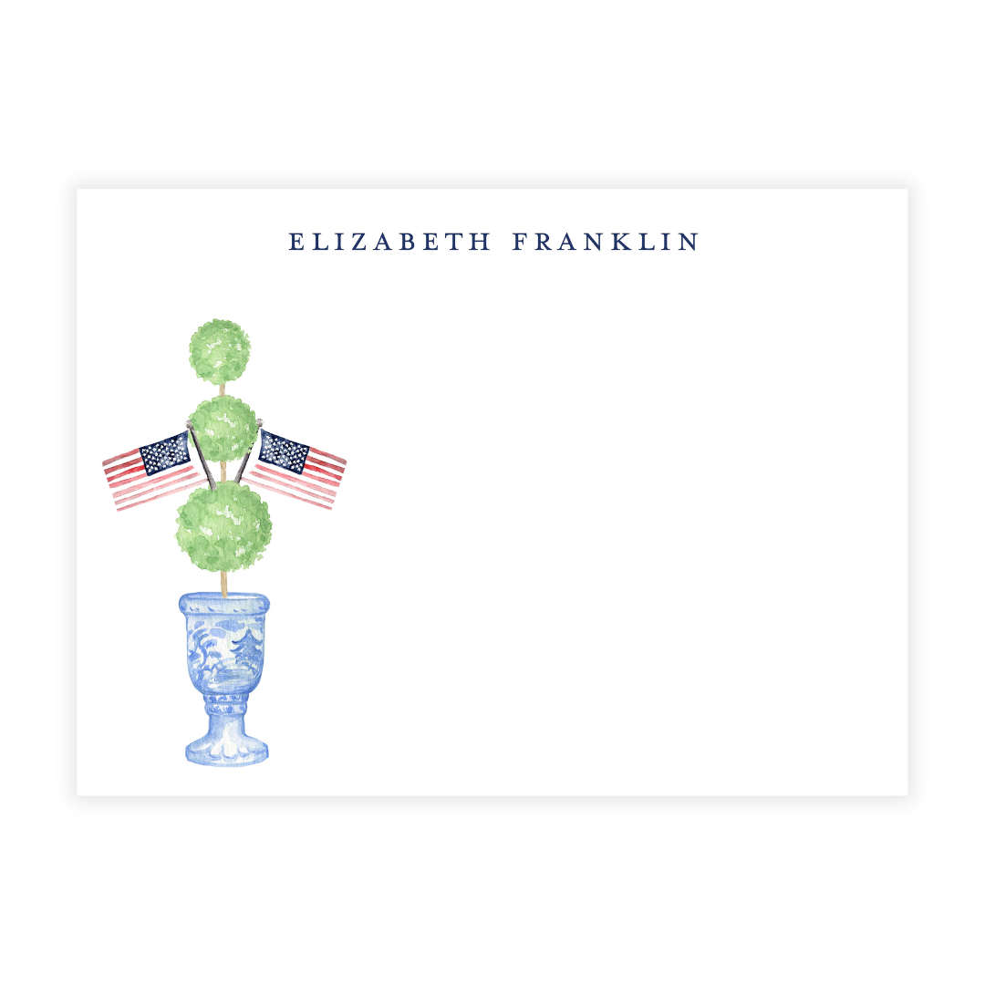 Patriotic Topiary Personalized Flat Note Cards