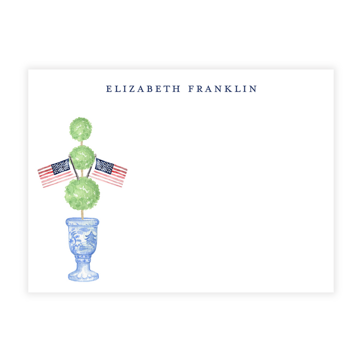 Patriotic Topiary Personalized Flat Note Cards