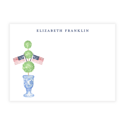 USA Flags + Topiary Personalized Flat Note Cards