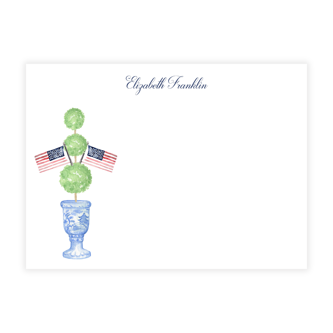 Patriotic Topiary Personalized Flat Note Cards