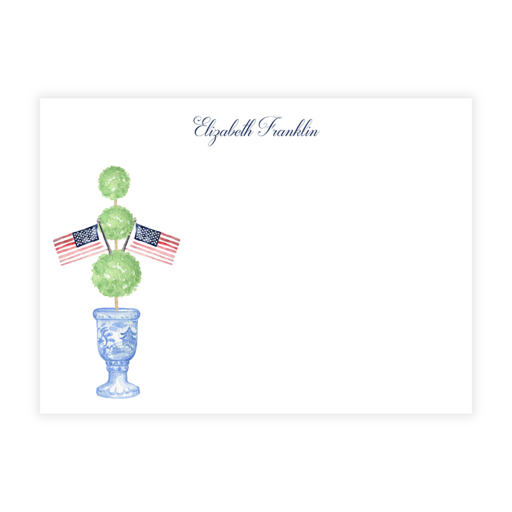 Patriotic Topiary Personalized Flat Note Cards