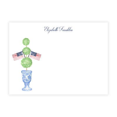 USA Flags + Topiary Personalized Flat Note Cards