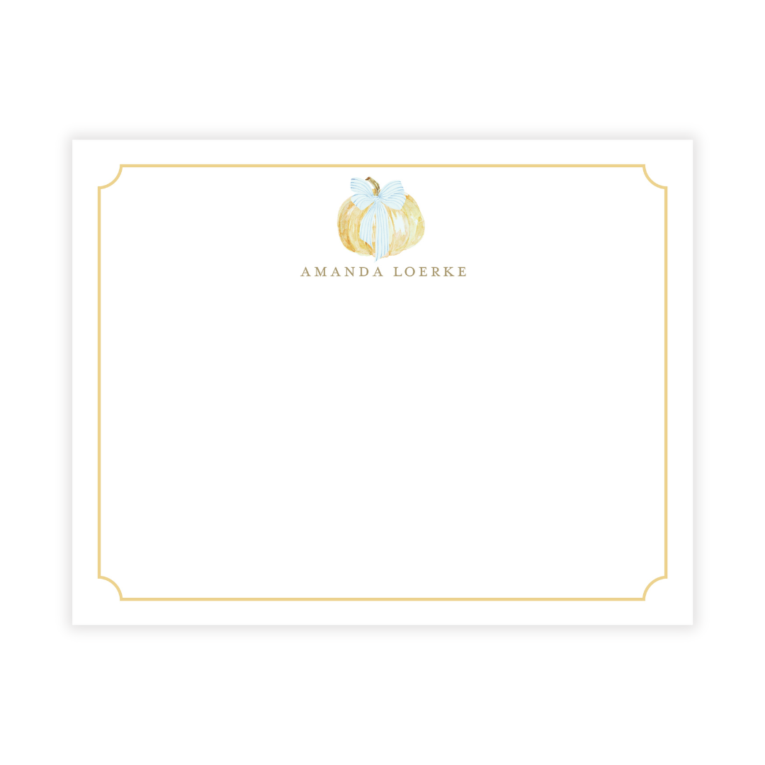 Blue Bow Pumpkin Personalized Flat Note Cards