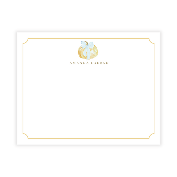 Blue Bow Pumpkin Personalized Flat Note Cards