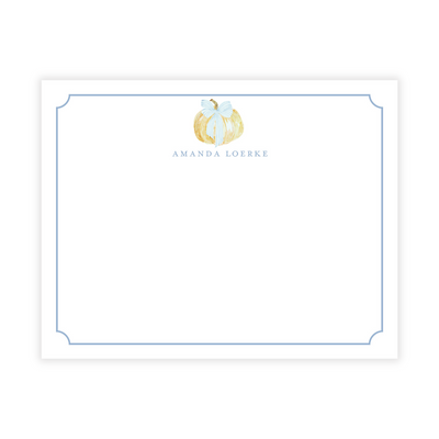 Blue Bow Pumpkin Personalized Flat Note Cards