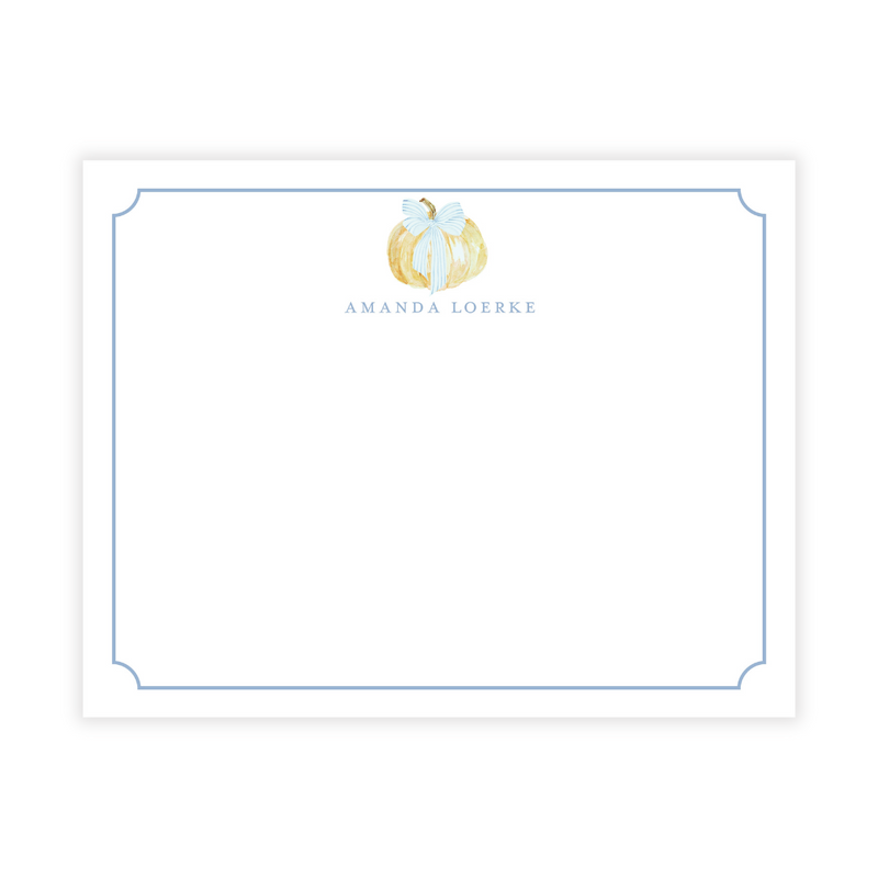 Blue Bow Pumpkin Personalized Flat Note Cards