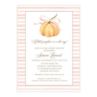 Pink Pumpkin + Stripes Baby Shower Invitation