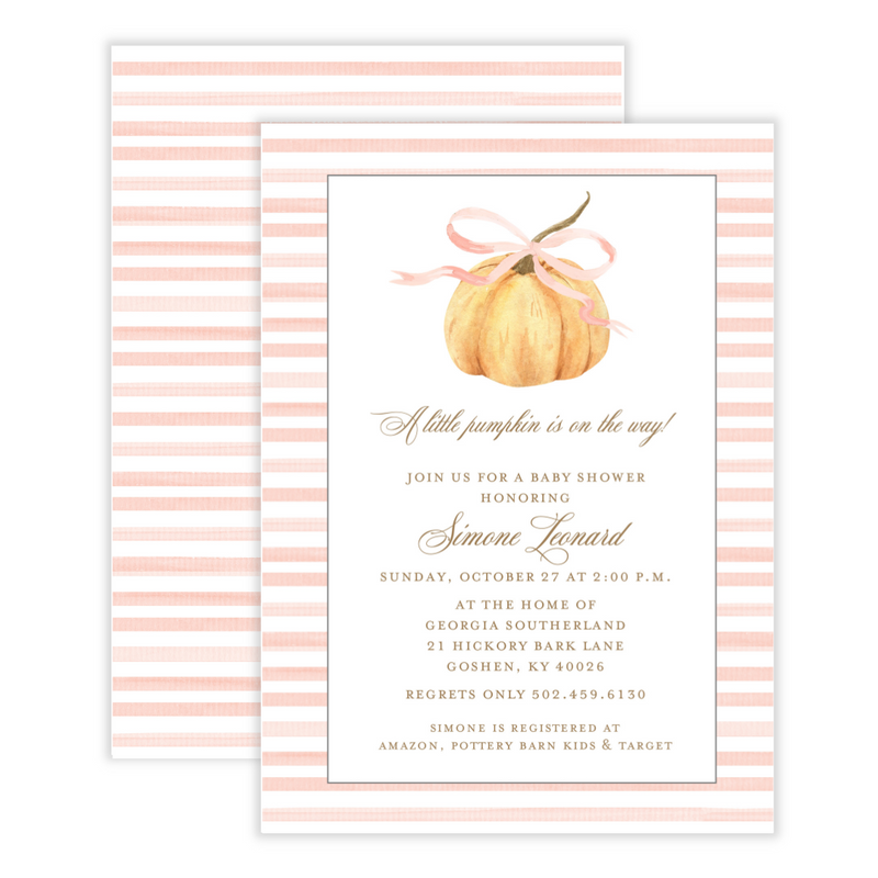 Pink Pumpkin + Stripes Baby Shower Invitation