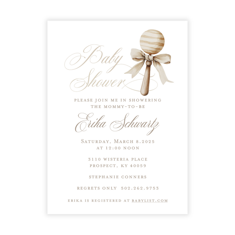 Neutral Rattle Baby Shower Invitations