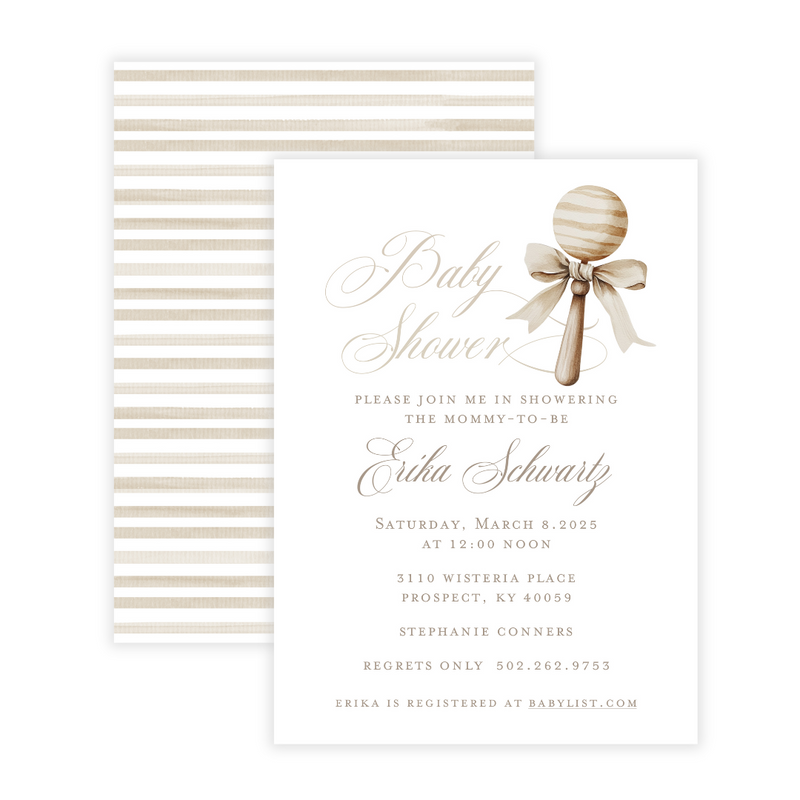 Neutral Rattle Baby Shower Invitations