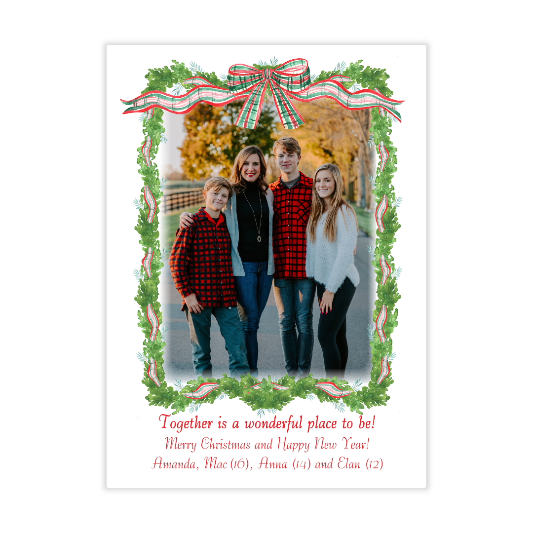 Red Plaid + Greenery Holiday Photo Card