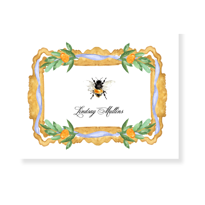 Royal Bee + Gold Frame Personalized Note Cards
