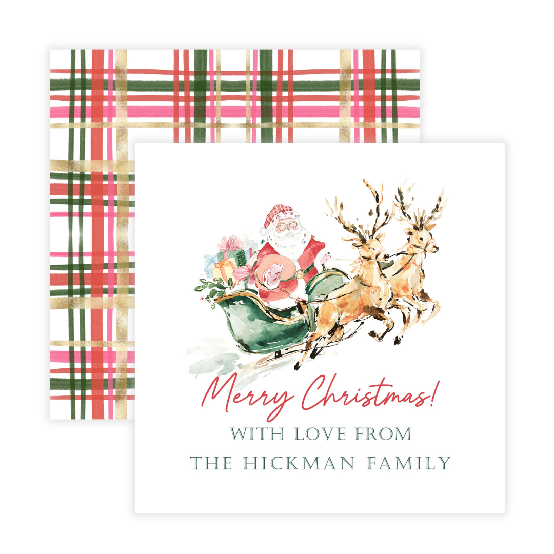 Santa + Sleigh Stickers or Cards