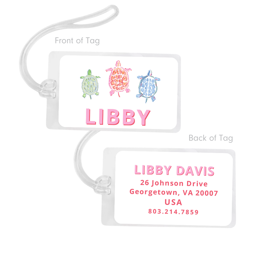 Sea Turtle Trio Bag Tag in Pinks