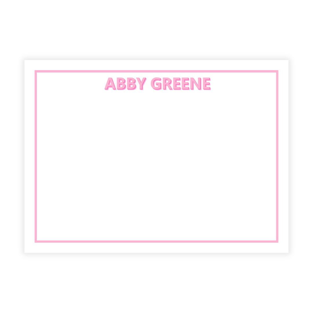 Modern Name in Shadow Large Flat Note Cards- customize with your 2 colors!