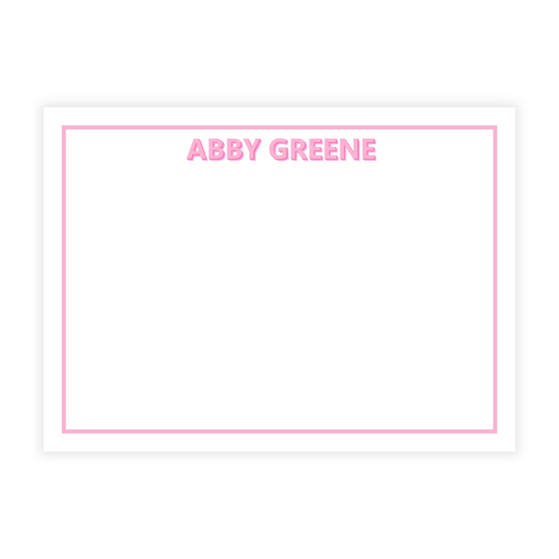 Name in Shadow Font Large Flat Note Cards- customize with your 2 colors!