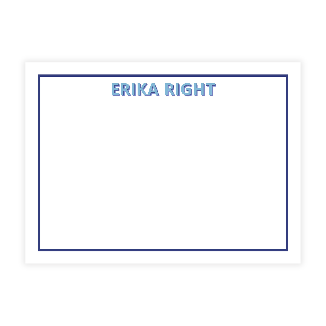 Modern Name in Shadow Large Flat Note Cards- customize with your 2 colors!