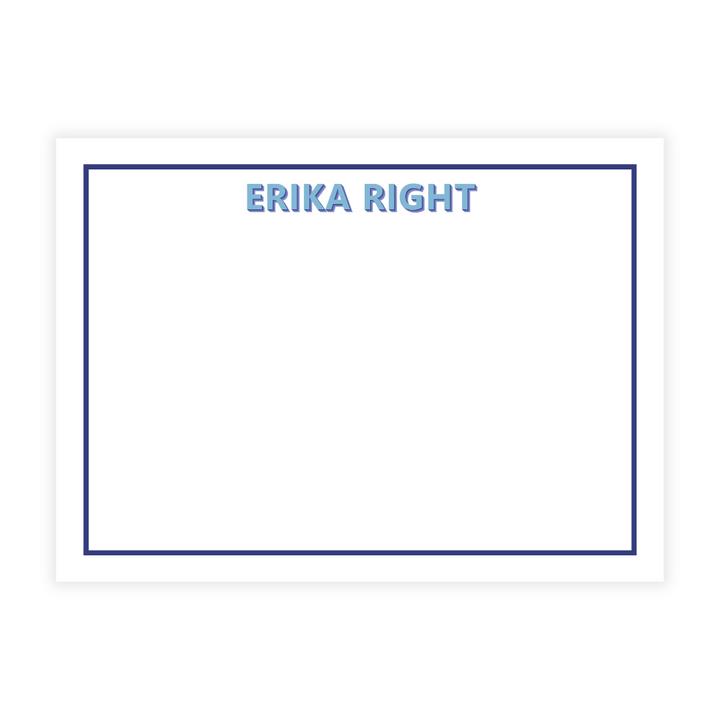 Modern Name in Shadow Large Flat Note Cards- customize with your 2 colors!