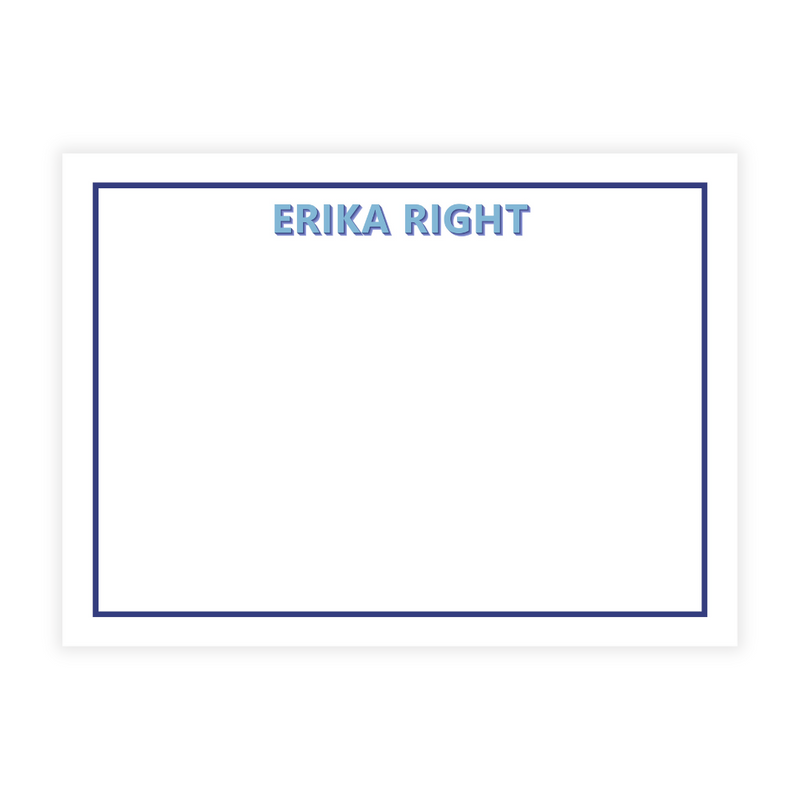 Name in Shadow Font Large Flat Note Cards- customize with your 2 colors!