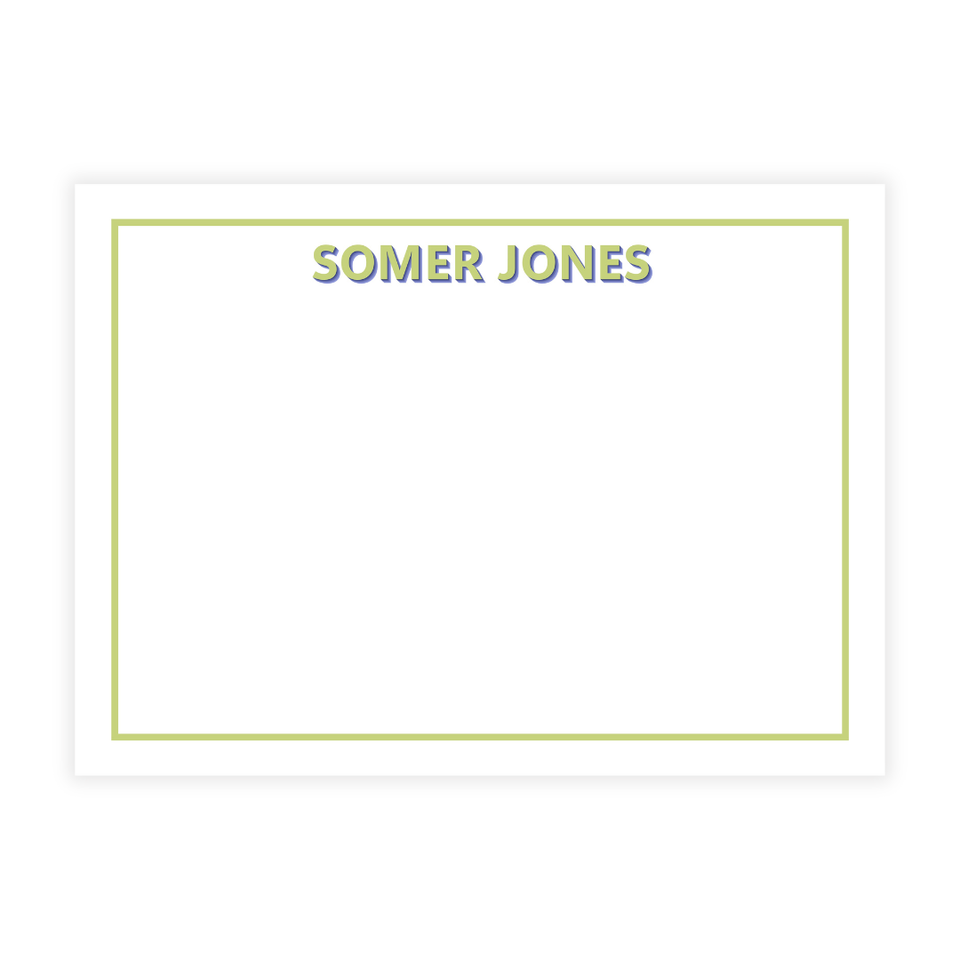 Modern Name in Shadow Large Flat Note Cards- customize with your 2 colors!