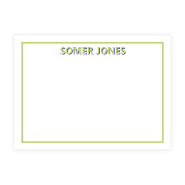 Modern Name in Shadow Large Flat Note Cards- customize with your 2 colors!
