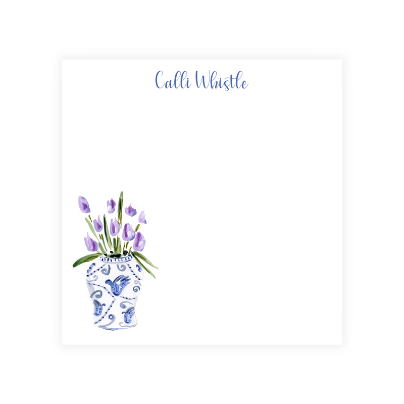 Purple Tulips + Chinoiserie Personalized Square Note Pad