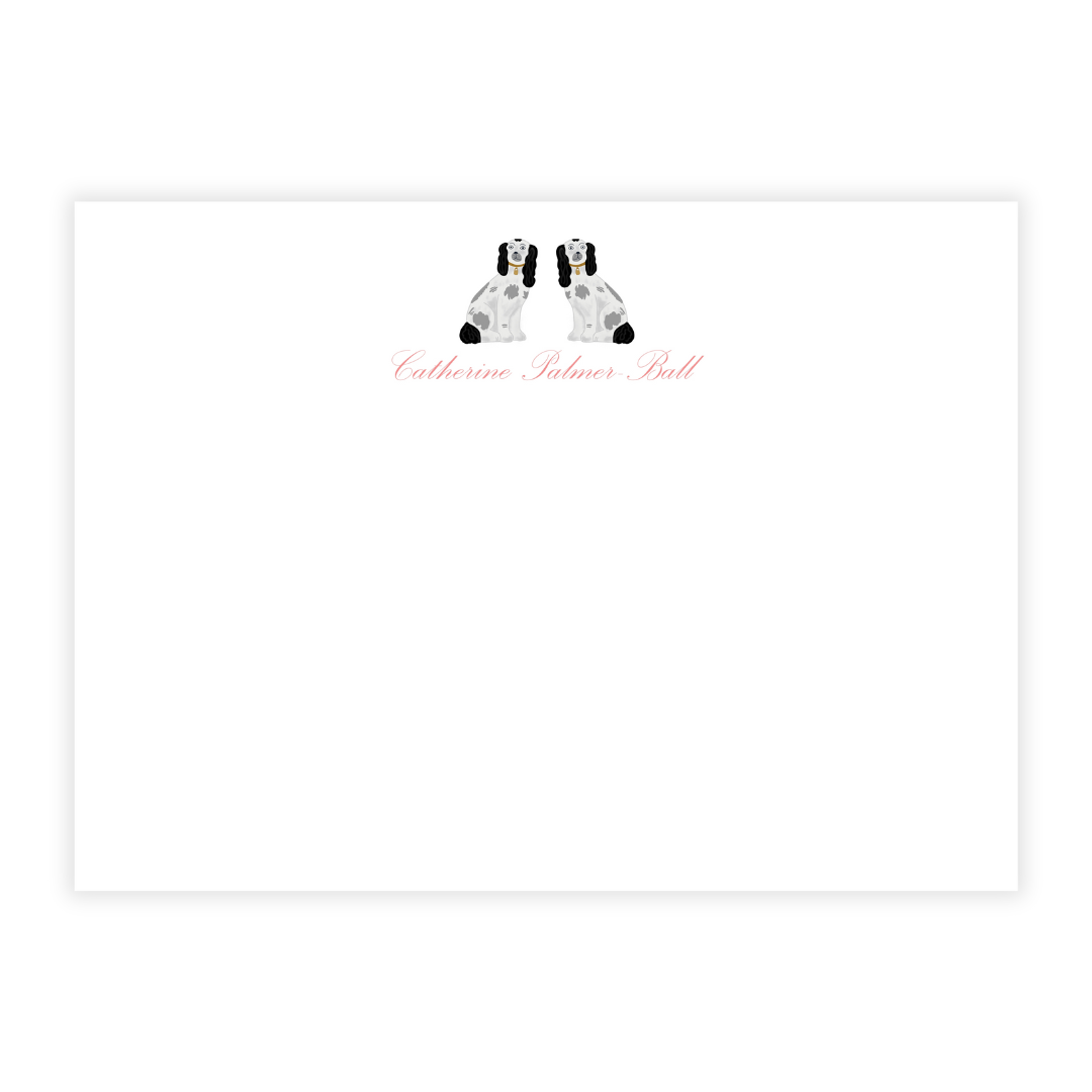 Black and White Staffordshire Dogs Personalized Large Flat Note Cards- Customizable!