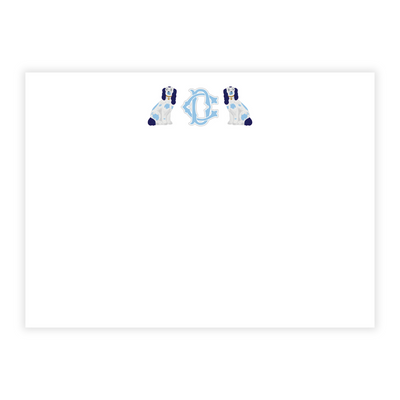 Light Blue Staffordshire Dogs + Monogram Large Flat Note Cards