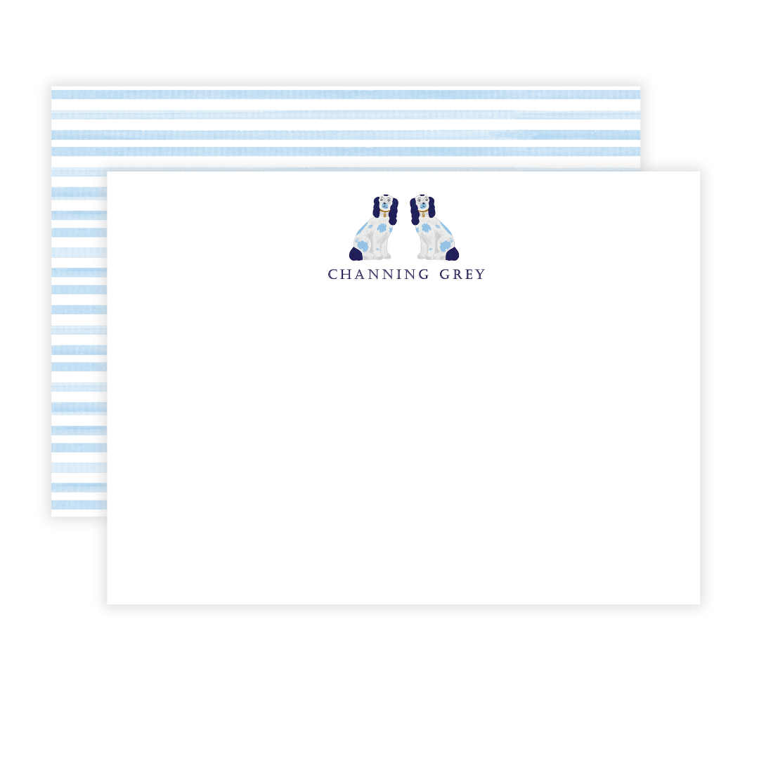 Navy Blue Staffordshire Dogs Personalized Large Flat Note Cards