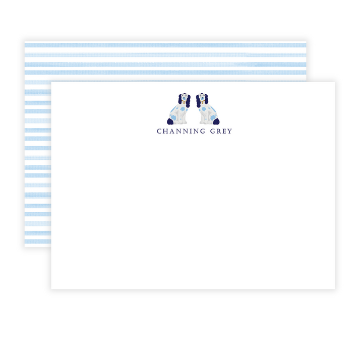Navy Blue Staffordshire Dogs Personalized Large Flat Note Cards