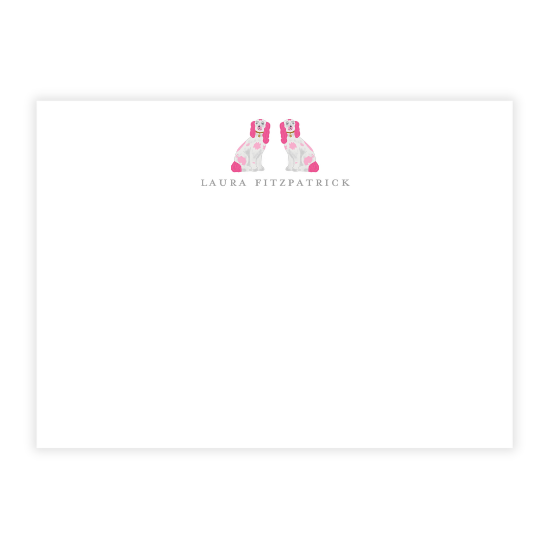 Bright Pink Staffordshire Dogs Personalized Large Flat Note Cards