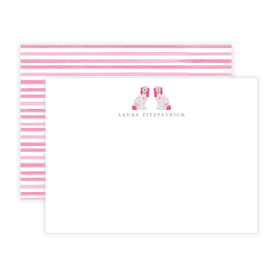 Bright Pink Staffordshire Dogs Personalized Large Flat Note Cards