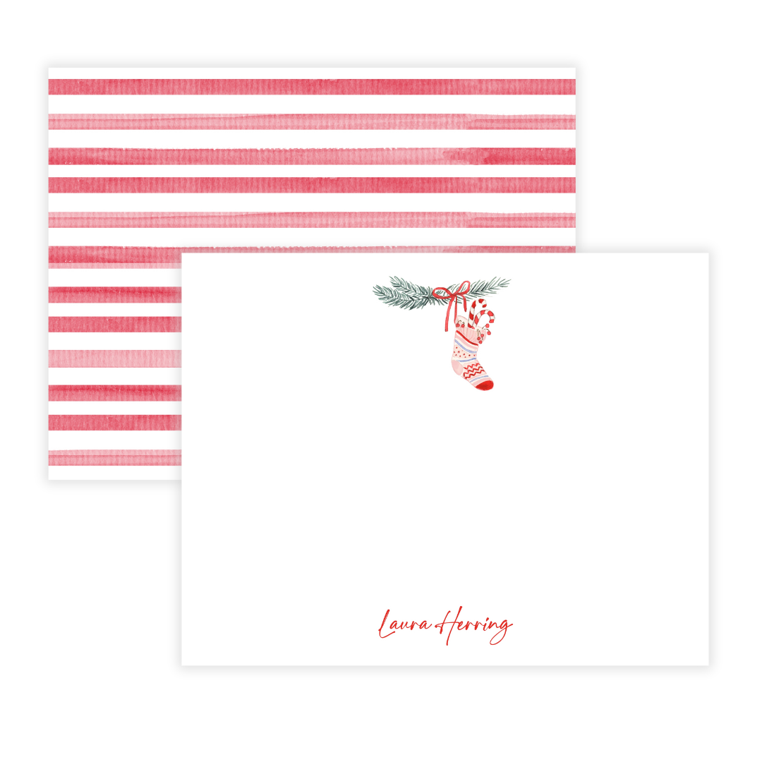Christmas Stocking Personalized Flat Note Cards